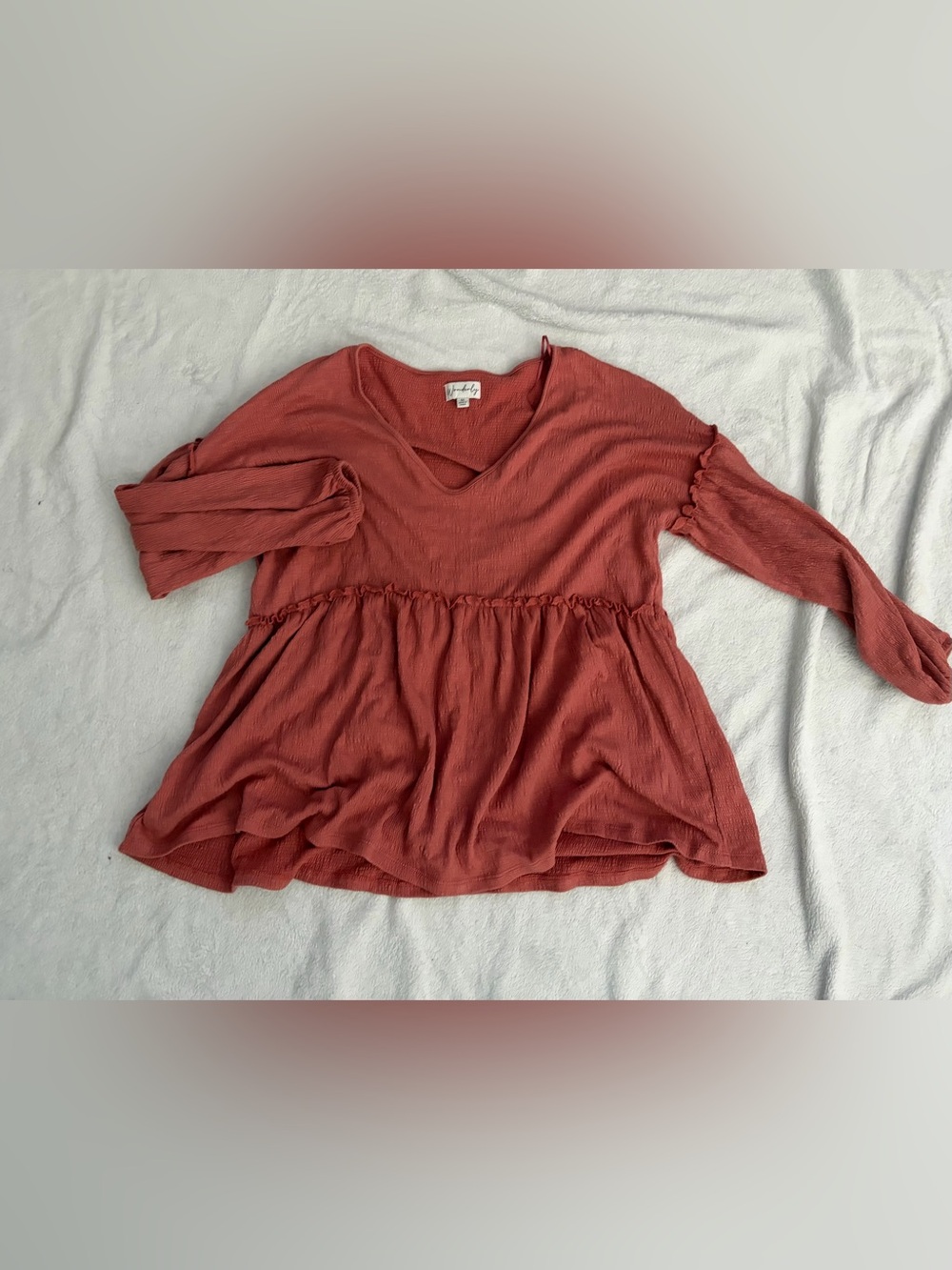 Wonderly Rust Peplum V-Neck Tunic